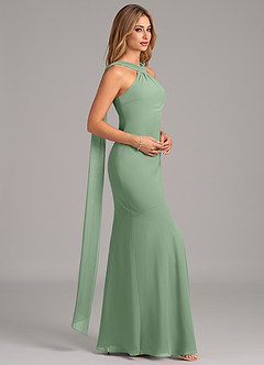 Azazie Kinsley Vestidos de damas de honor Vestido de Matcha de Gasa de Corte Sirena con Plisado image6