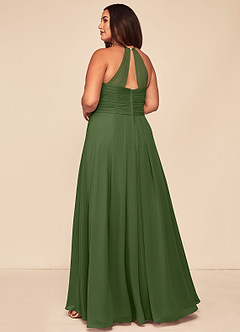 Azazie Ginger Bridesmaid Dresses Olive A-Line Halter Pleated Chiffon Dress image10