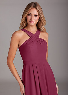 Azazie Dixie Bridesmaid Dresses Mulberry A-Line Halter Pleated Chiffon Dress image5