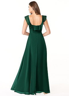 Azazie Jinny Bridesmaid Dresses Emerald A-Line Square Neckline Ruched Chiffon Dress image2