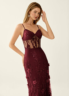 Risqunma Pink 3D Flowers Sequin Embroidery Beading Tulle Prom Dress image5