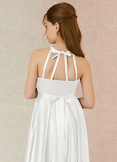Azazie Arianthe Junior Robe Trapèze en Satin extensible avec poches Blanc image7