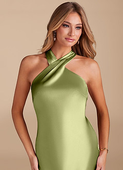 Azazie Doretta Brautjungfernkleider Meerjungfrau-Linie Schleifen Metallischer Satin Kleid Pistazie image7