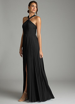 Azazie Afra Abiti da Damigella Abito A-Line in Chiffon Plissettato Nero image4