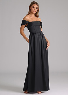 Azazie Hattie Bridesmaid Dresses Black A-Line Corset Stretch Satin Dress image4