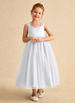 Azazie Chickadee vestidos de niña de las flores Vestido de Blanco de Satin Mate de Princesa con Escote de Corazón image5