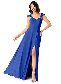 Azazie Everett Bridesmaid Dresses Royal Blue A-Line V-neck Ruched Chiffon Dress image1