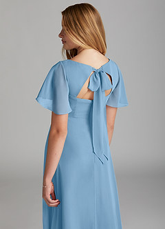 Azazie Kimber Junior Steel Blue A-Line Pleated Chiffon Dress image4