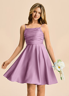 Azazie Miko Junior Wisteria A-Line Pleated Stretch Satin Dress image1