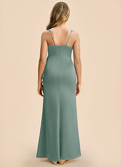 Azazie Adrienne Junior Silver Sage Sheath Pleated Stretch Satin Dress image2
