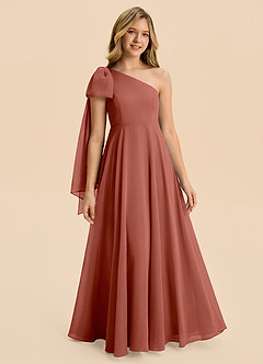 Azazie Averie Junior Auburn A-Line Pleated Chiffon Dress image1