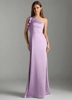 Azazie Rinna Robes de demoiselle d'honneur Robe Sirène en Satin extensible Rayé Frostiges Flieder image1