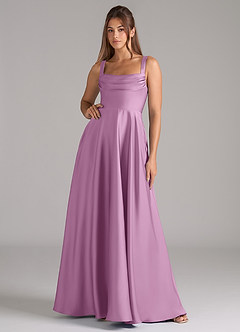 Azazie Shaude Bridesmaid Dresses Wisteria A-Line Pleated Stretch Satin Dress image1