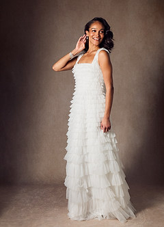 Azazie Zariah Wedding Dresses Diamond White A-Line Ruched Tulle Dress image7