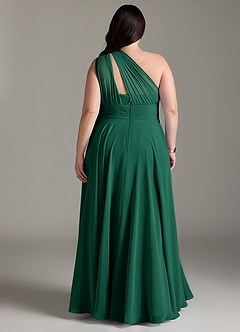 Azazie Charlize Bridesmaid Dresses Emerald A-Line One Shoulder Chiffon Dress image8