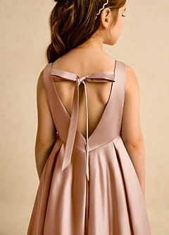 Azazie Pepper Flower Girl Dresses Champagne Rose A-Line Pleated Matte Satin Dress image8