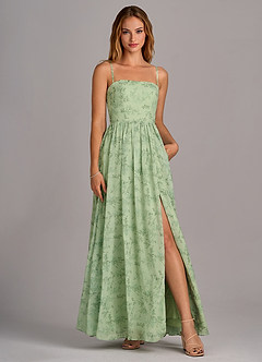 Azazie Calianna Jurken voor bruidsmeisjes Converteerbaar Jurk van Chiffon met A-Lijn Off the Shoulder Groene Varen Bloemen image1