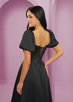 Barbie ♥ Azazie Bridesmaid Dresses Black A-Line Ruched Stretch Satin Dress image6
