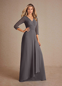 Azazie Mayfield vestidos de madre de la novia Vestido de Gris Acero de Gasa de Corte En A con Plisado image4