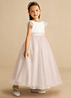 Azazie Pookie Flower Girl Dresses Rose Petal A-Line Lace Tulle Dress image2