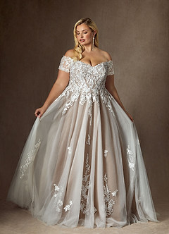 Azazie Rowe Wedding Dresses Diamond White Cocoa Ball-Gown Off the Shoulder Tulle Dress image9