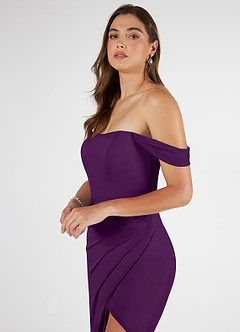 Azazie Kit Bridesmaid Dresses Grape Mermaid Off the Shoulder Mesh Dress image5