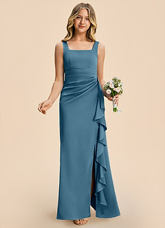 Azazie Adrienne Junior Bermuda Sheath Pleated Stretch Satin Dress image4
