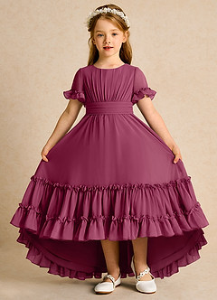 Azazie Kass Flower Girl Dresses Mulberry A-Line Pleated Chiffon Dress image2