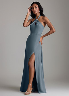 Azazie Tracie Bridesmaid Dresses Twilight A-Line Side Slit Stretch Satin Dress image4