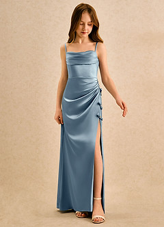 Azazie Bundt Girls Formal Flower Girl Klänningar Klä A-Line i Stretch Satin Plisserad image3