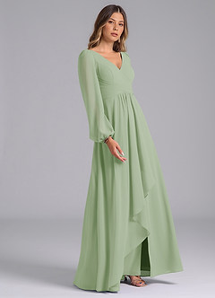 Azazie Omari Bridesmaid Dresses Dusty Sage A-Line Long Sleeve Chiffon Dress image5
