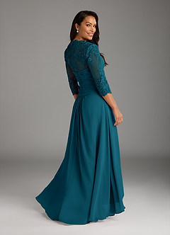 Azazie Devereaux Mother of the Bride Dresses Ink Blue A-Line Lace Chiffon Dress image2