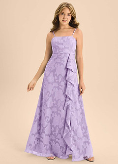 Azazie Kaylee Junior Lilac A-Line with Belt Floral Burnout Dress image1