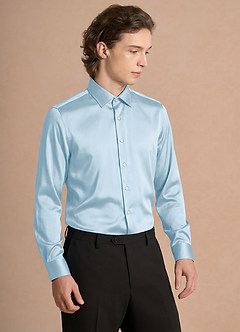 front Julian Sky Blue Stretch Satin Dress Shirt