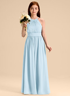 Azazie Malone Junior A라인 주름진 쉬폰 플로어 길이 주니어 신부 들러리 드레스 image4