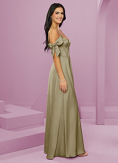 Barbie ♥ Azazie Bridesmaid Dresses Moss Green A-Line Off the Shoulder Stretch Satin Dress image4