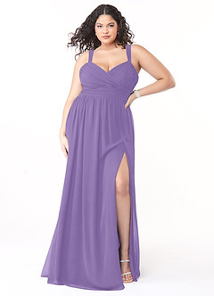 Azazie Aziza Vestidos de damas de honor Vestido de Tahití de Gasa de Corte en A con Cuello en V Plisado image7