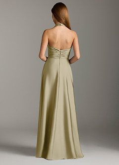 Azazie Tessie Bridesmaid Dresses Moss Green A-Line Pleated Stretch Satin Dress image2