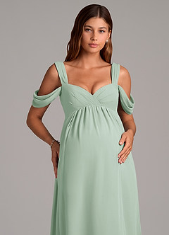 Azazie Rhea Zwangerschaps Bruidsmeisjekleding A-Lijn Geplooid Chiffon Vloerlengte Jurk image7