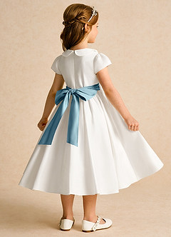 Azazie Deary Blumenmädchenkleider A-Linie Schleifen Baumwolle Kleid Elfenbein Stimmungsvolles Blau image4