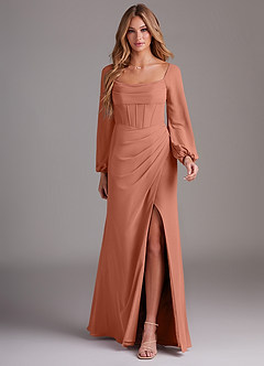 Azazie Charissa Bridesmaid Dresses MAI TAI Sheath Long Sleeve Chiffon Dress image3