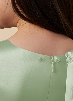 Azazie Bo Peep Robe Demoiselle D'honneur Fillette Robe Trapèze en Mat Satiné Arc Vert Sauge image6