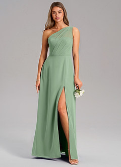 Azazie Phaedra Bridesmaid Dresses Matcha A-Line One Shoulder Chiffon Dress image1
