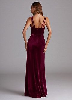 Azazie Leo Bridesmaid Dresses Cabernet Sheath Pleated Velvet Dress image2