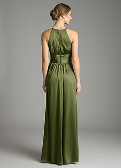 Azazie Bonnie Bridesmaid Dresses Olive A-Line Pleated Stretch Satin Dress image5
