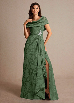 Azazie Branford vestidos de madre de la novia Vestido de Eucalipto de Devorado Floral de Corte En A con Plisado image5