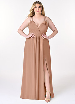 Azazie Farren Bridesmaid Dresses Champagne Rose A-Line Pleated Chiffon Convertible Dress image10