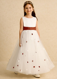 Azazie Cricket Flower Girl Dresses Ivory Paprika Ball-Gown Pleated Matte Satin Dress image6
