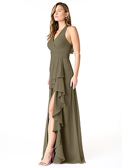 Azazie Aviv Vestidos de damas de honor Vestido de Verde Sauce de Gasa de Corte en A con Plisado image3