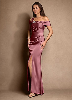 Azazie Altonia vestidos de madre de la novia Vestido de Rosa Del Desierto de Satén Elástico de Sirena con Vestidos sin tirantes image5